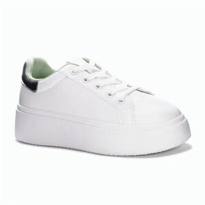 Dirty Laundry White Platform Sneakers with Black Heel and Mint Lining
